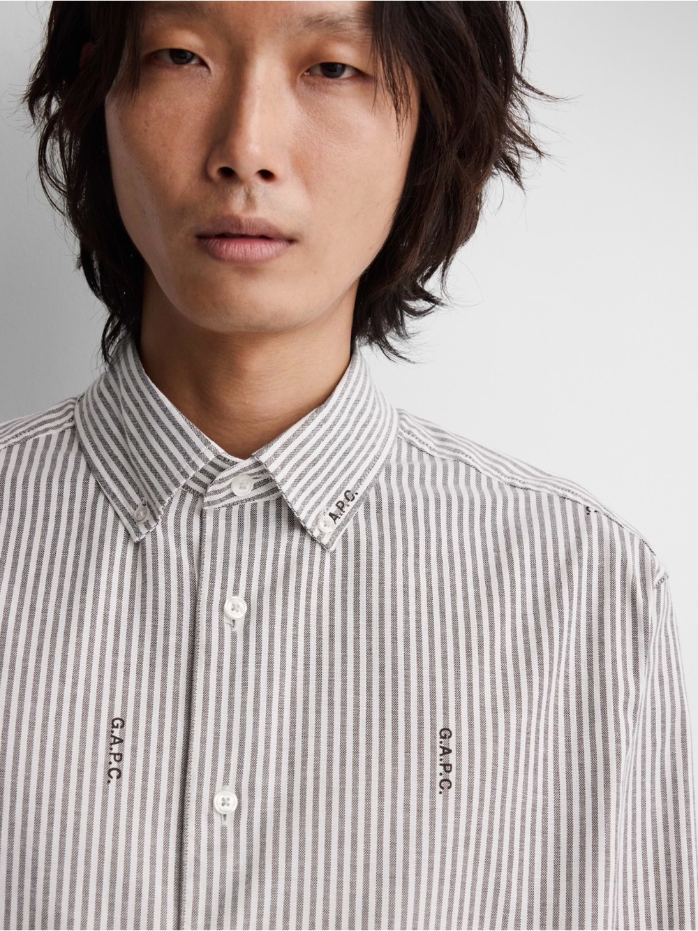A.P.C. Men’s Grey Stripe Button-Down Shirt